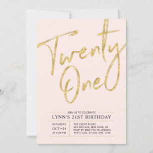 Invitación de cumpleaños 21 dorada Veintiuno