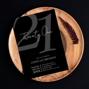 Invitación de cumpleaños 21 en blanco y negro