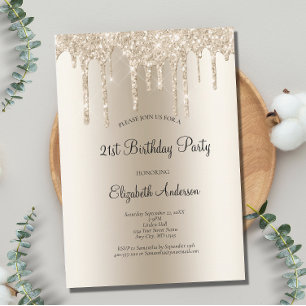 Invitación de cumpleaños 21 Glam Champagne Glitter