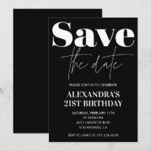 invitación de cumpleaños 21 Guardar la fecha Negro