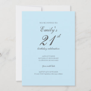 Invitación de cumpleaños 21 minimalista Baby Blue