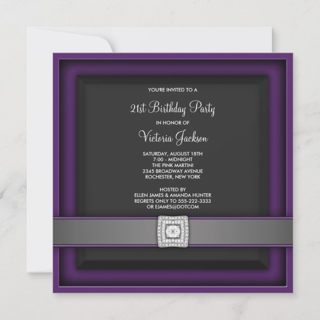 Invitación de cumpleaños 21 morada (Anverso)