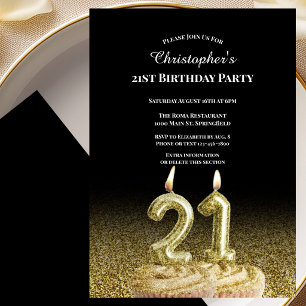 Invitación de cumpleaños 21 negro y dorado para él