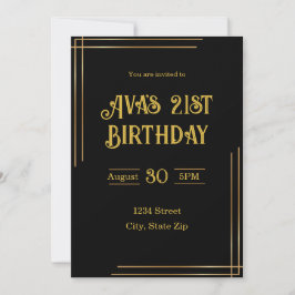 Invitación de cumpleaños 21 - Negro y oro | Elegan