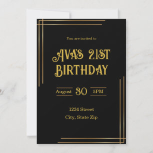 Invitación de cumpleaños 21 - Negro y oro   Elegan