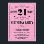 Invitación de cumpleaños 21 negro y rosa<br><div class="desc">21.ª Invitación de cumpleaños tipografía negra y rosada. Fondo negro y rosa. Cumpleaños de adultos. Cumpleaños de hombres o mujeres. Invite a un niño o a una Chica. 13.º 15.º 16.º 18.º 20.21.30.40.50.60.70.80.90.100. Cualquier edad. Para una mayor personalización, haga clic en el botón "Personalizar" y utilice nuestra herramienta de diseño...</div>
