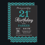 Invitación de cumpleaños 21 negro y Verde azulado<br><div class="desc">Invitación de cumpleaños número 21 con Chevron negro y Verde azulado.Pizarra. Cumpleaños de adultos. Invitación a cumpleaños de hombre o mujer.
Para más personalización,  haga clic en el botón "Personalizar" y utilice nuestra herramienta de diseño para modificar esta plantilla.</div>