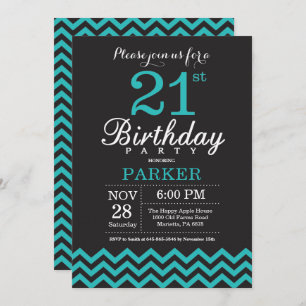 Invitación de cumpleaños 21 negro y Verde azulado