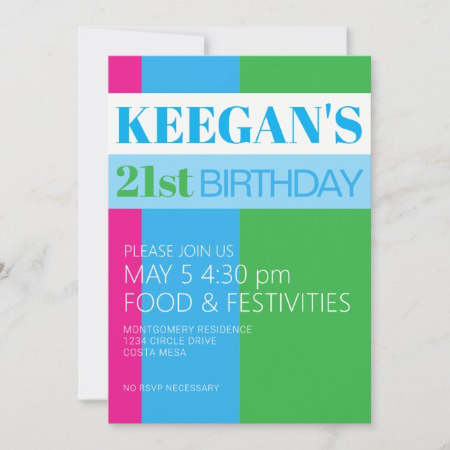 Invitación de cumpleaños 21 para hombre (Anverso)