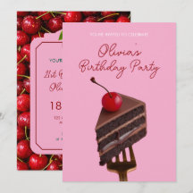 Invitación de cumpleaños 21 Pink Choco Cherry Cake