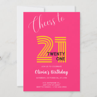 Invitación de cumpleaños 21 Pink Minimalista Femen