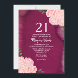Invitación de cumpleaños 21 Pink Rose Burgundy Pur<br><div class="desc">Rosa Rosa Borgoña Morado Rosa 21ª Cumpleaños Invitar a la acuarela pintada a mano diseño floral Ver colección coincidente en nicho y tienda de nidos</div>