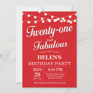 Invitación de cumpleaños 21 rojo fabuloso
