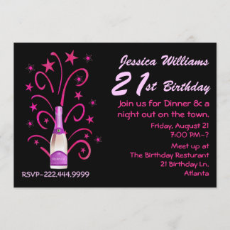 Invitación de cumpleaños 21 rosado y negro