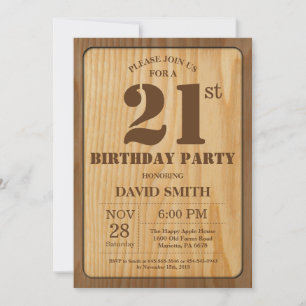 Invitación de cumpleaños 21 Rustic Madera de época