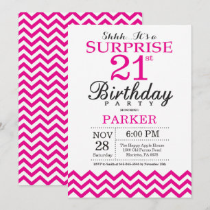 Invitación de cumpleaños 21 sorpresa Chevron rosa