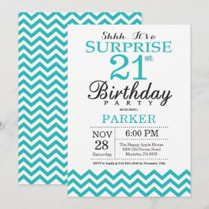 Invitación de cumpleaños 21 sorpresa Chevron teal