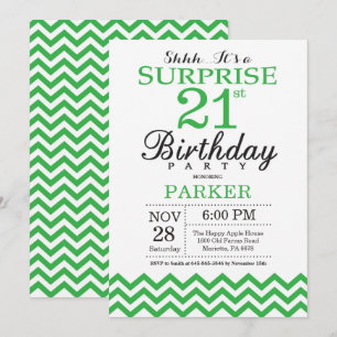 Invitación de cumpleaños 21 sorpresa Chevron verde
