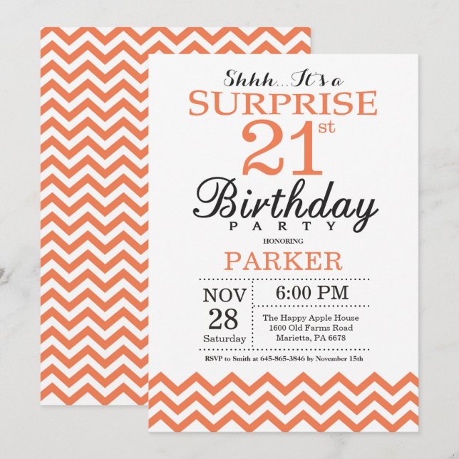 Invitación de cumpleaños 21 sorpresa con Chevron d (Anverso / Reverso)