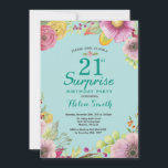 Invitación de cumpleaños 21 sorpresa floral turque<br><div class="desc">Invitación de cumpleaños 21 sorpresa floral para mujeres. Acuarela floral,  fondo turquesa aqua turquesa. Para una mayor personalización,  haga clic en el botón "Personalízalo" y use nuestra herramienta de diseño para modificar esta plantilla.</div>