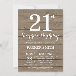 Invitación de cumpleaños 21 sorpresa rústica