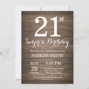 Invitación de cumpleaños 21 sorpresa rústica