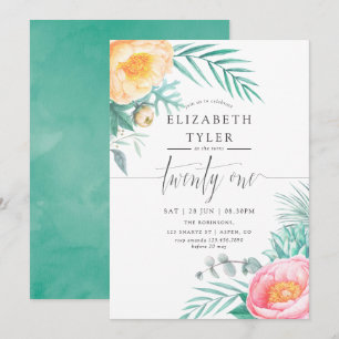 Invitación de cumpleaños 21 Tropical Mint Floral