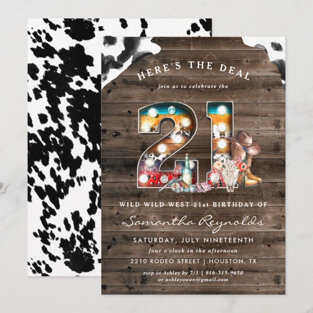 Invitación de cumpleaños 21 | Vaquero del Salvaje  (Anverso / Reverso)
