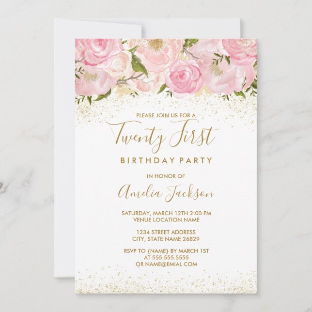 Invitación de cumpleaños 21st Pink Gold Sparkle Ro (Anverso)