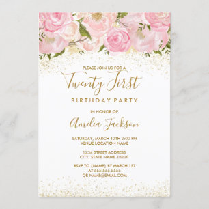 Invitación de cumpleaños 21st Pink Gold Sparkle Ro