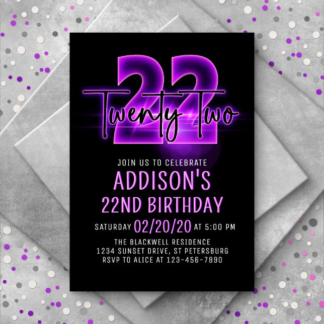 Invitación de cumpleaños 22 de Neón Rosa (Subido por el creador)