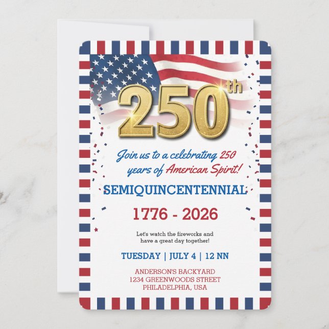Invitación de cumpleaños 250 años de EE. UU. (Anverso)