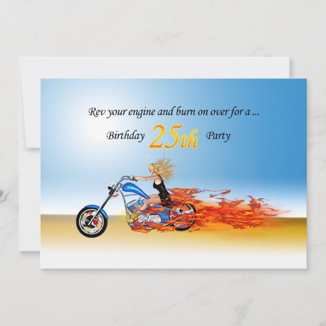 invitación de cumpleaños 25 a fiesta de motociclet (Anverso)