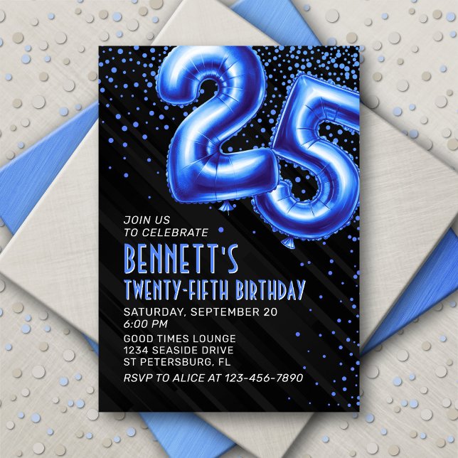 Invitación de cumpleaños 25 a Mens Blue (Subido por el creador)