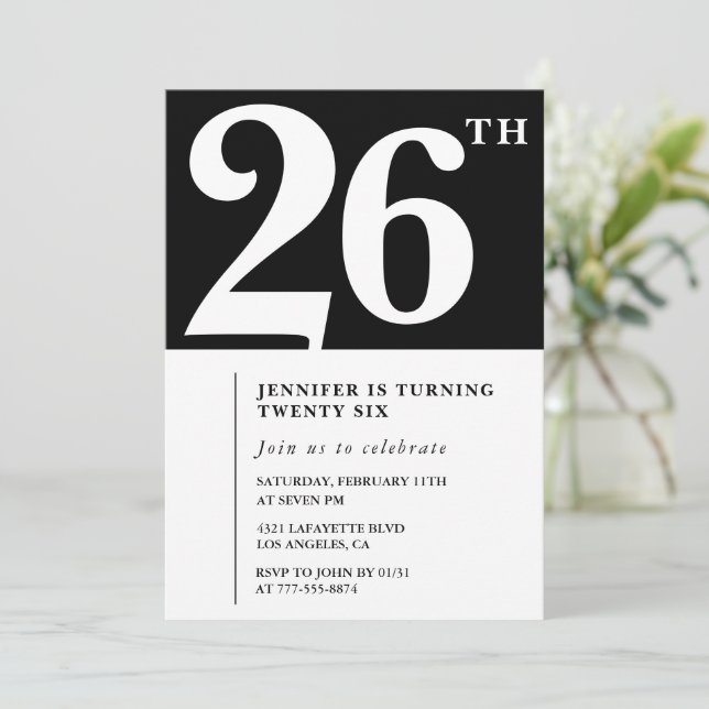 Invitación de cumpleaños 26 elegante chica Simple  (Anverso de pie)