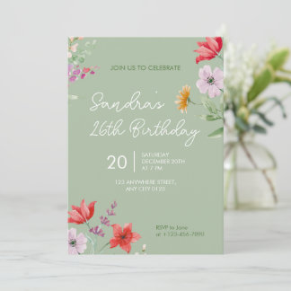 Invitación de cumpleaños 26 Simple floral salvia