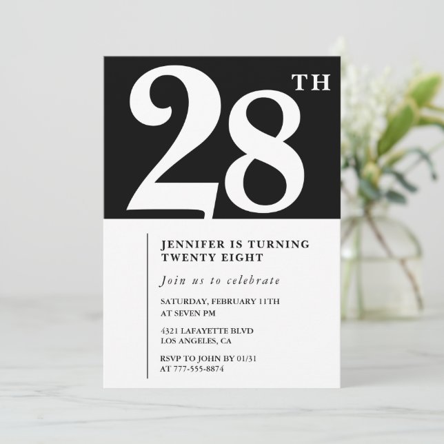 Invitación de cumpleaños 28 elegante chica Simple  (Anverso de pie)