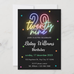 Invitación de cumpleaños 29 a Neon Light