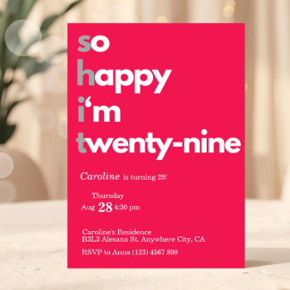 Invitación de cumpleaños 29 Minimalista Moderna 29