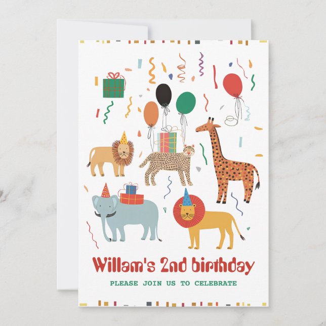 Invitación de cumpleaños 2 a animales de la jungla (Anverso)