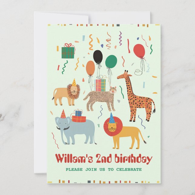 Invitación de cumpleaños 2 a animales de la jungla (Anverso)