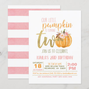 Invitación de cumpleaños 2 a la calabaza - franjas