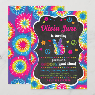 Invitación de cumpleaños 2 a la Paz de Tie Dye