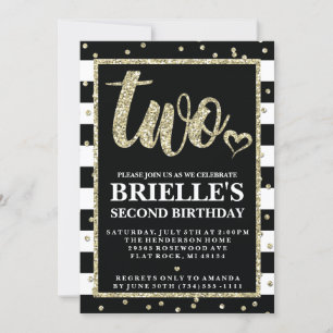 Invitación de cumpleaños 2 con brillo dorado y neg
