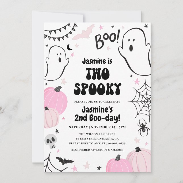 Invitación de cumpleaños 2 de Halloween Rosado (Anverso)