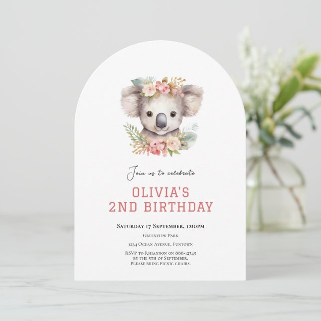 Invitación de cumpleaños 2 de Koala Bear linda (Anverso de pie)