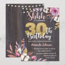 Invitación de cumpleaños 30 a Floral Cotton Surpri