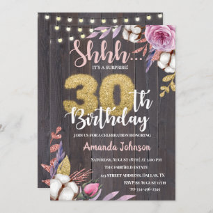 Invitación de cumpleaños 30 a Floral Cotton Surpri