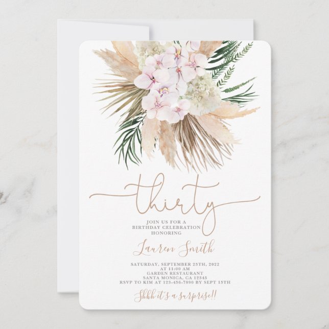 Invitación de cumpleaños 30 a la Moda Boho (Anverso)
