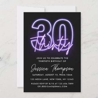 Invitación de cumpleaños 30 a Neón Púrpura